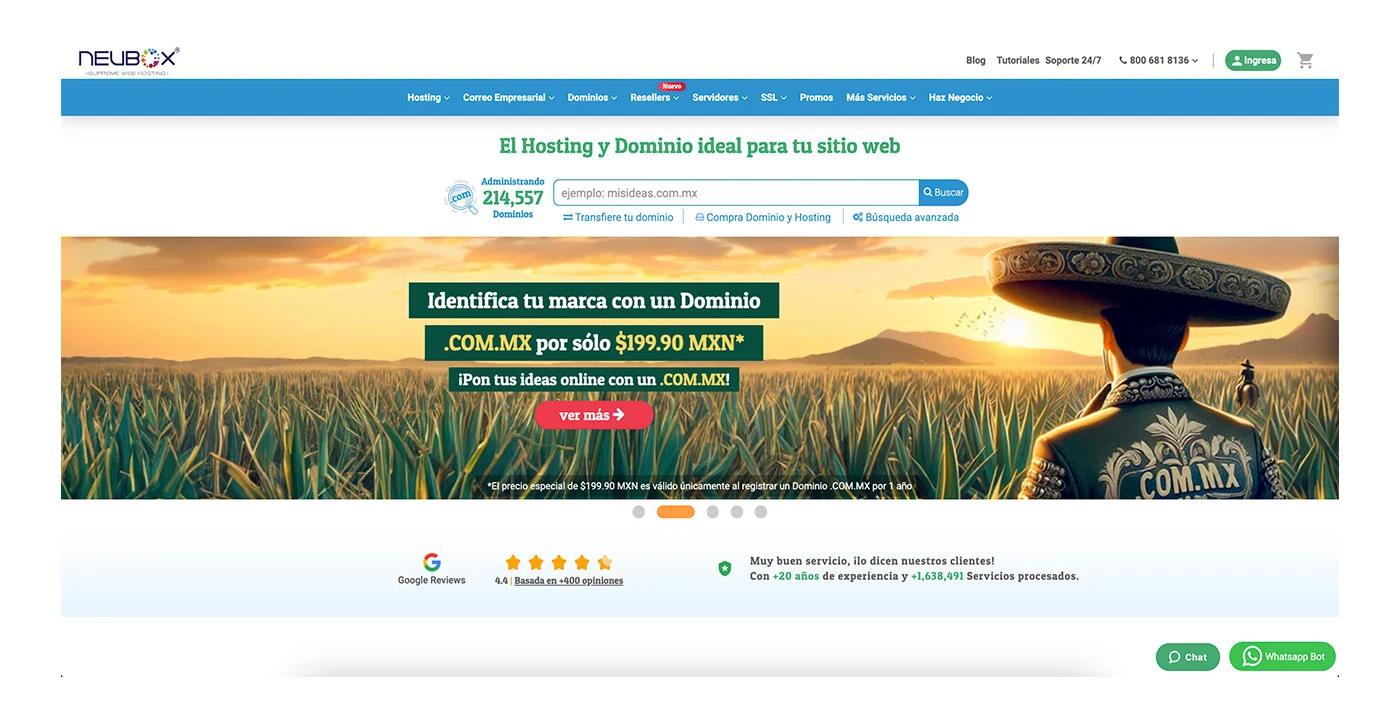 La homepage de NEUBOX ejemplifica la parte visual del desarrollo front end; los botones, sliders, textos, productos, y otros elementos que ven los clientes.