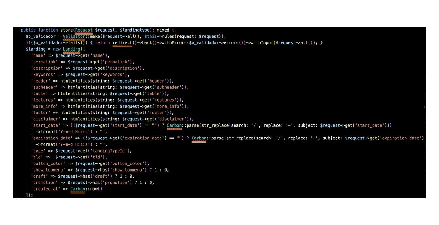 El ejemplo muestra cómo se ve el código "tras bambalinas" de un sitio web de e commerce. Son las entrañas que hacen funcionar las aplicaciones y sitios web. De esto se encarga el back end.