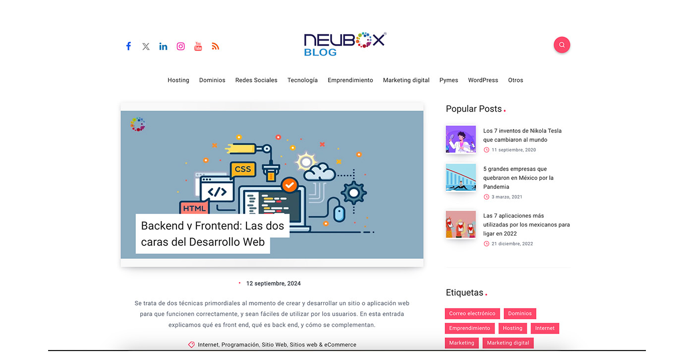 El sitio web de NEUBOX es fácil de navegar y utilizar