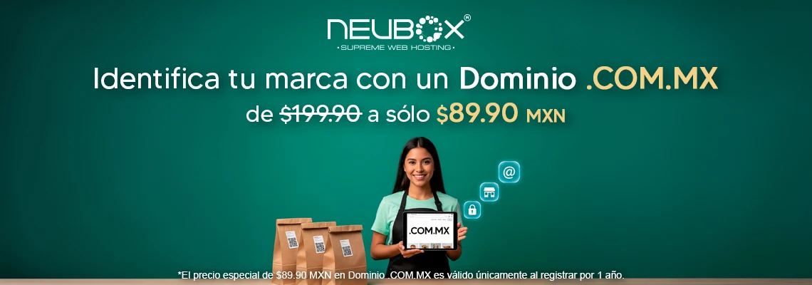 Identifica tu marca con un Dominio .COM.MX a tan sólo $89.90 MXN*