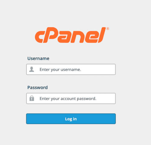 Pantalla de inicio de sesión en cPanel