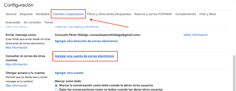 Pestaña cuentas e importación