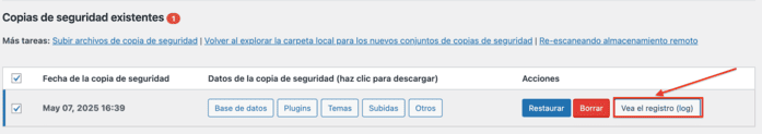 Respaldos existentes