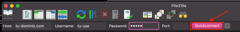 Conexión rápida en FileZilla