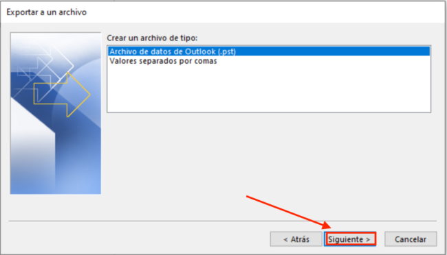 Selección de Archivo de datos de Outlook PST