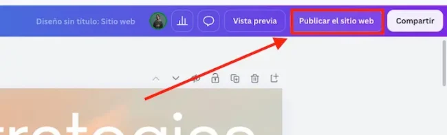 Botón Publicar el sitio web en Canva