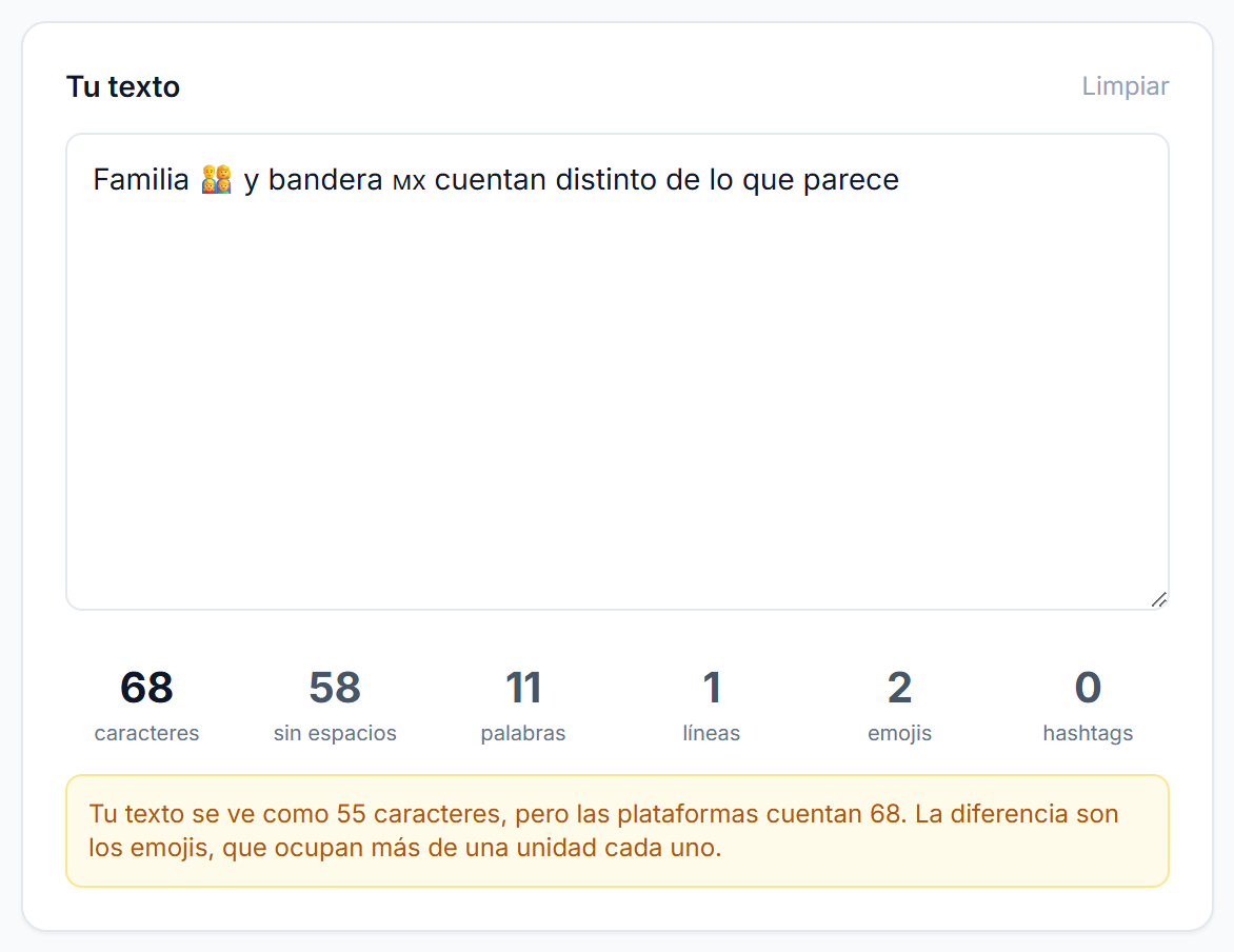 Texto con un emoji de familia y una bandera de México, y el aviso de que ocupan más de una unidad cada uno