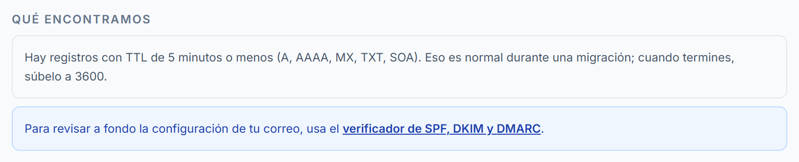 Aviso que explica que hay diferencias de tiempo de vida entre servidores y que eso es normal durante una migración