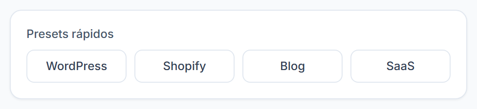 Cuatro plantillas rápidas: WordPress, Shopify, Blog y SaaS
